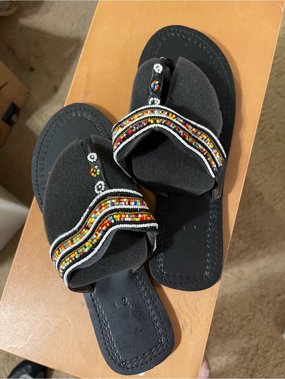 Black Beaded Wave Strap Women's Sandals. NWOT
